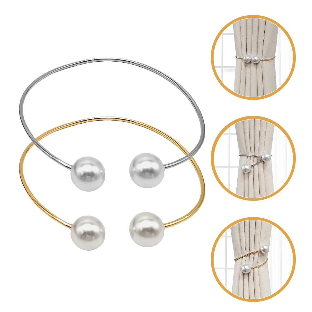 

2Pcs Pearl Curtain Tie Backs Decorative Curtain Buckles Elegant Alloy Holdbacks Home Window Accessories Tie Backs for Curtains