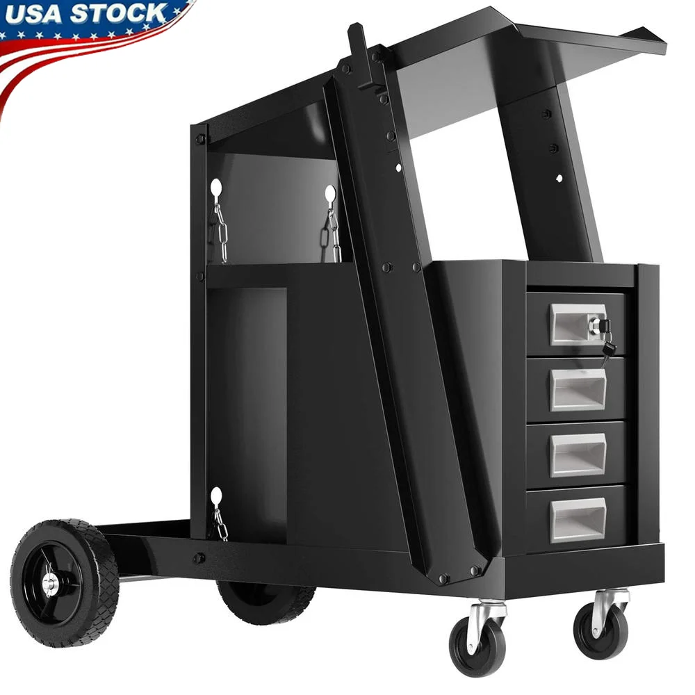 Welding Cart 4-Drawer Cabinet MIG TIG ARC Plasma Cutter Tank Storage Portable 220 Lbs Metal Construction 2 Safety Chains Wheels