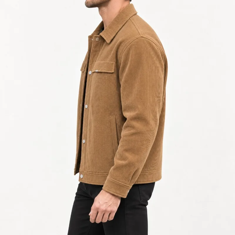 Men's Corduroy Jacket Snap Button Front Dual Flap Chest Pockets Turn Down Collar Long Sleeve Regular Fit Casual Shirt Jacket