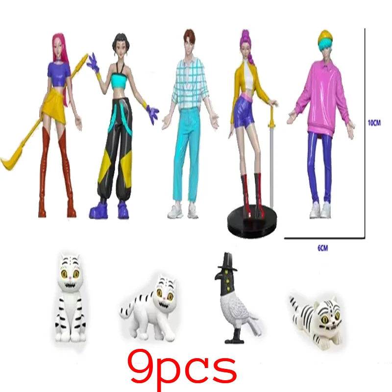 9pcs Anime Demons Hunters Figure Rumis Miras Zoeys Tiger Figurine Toy Desk Decoration Statues Ornament Birthday Gift For Kid