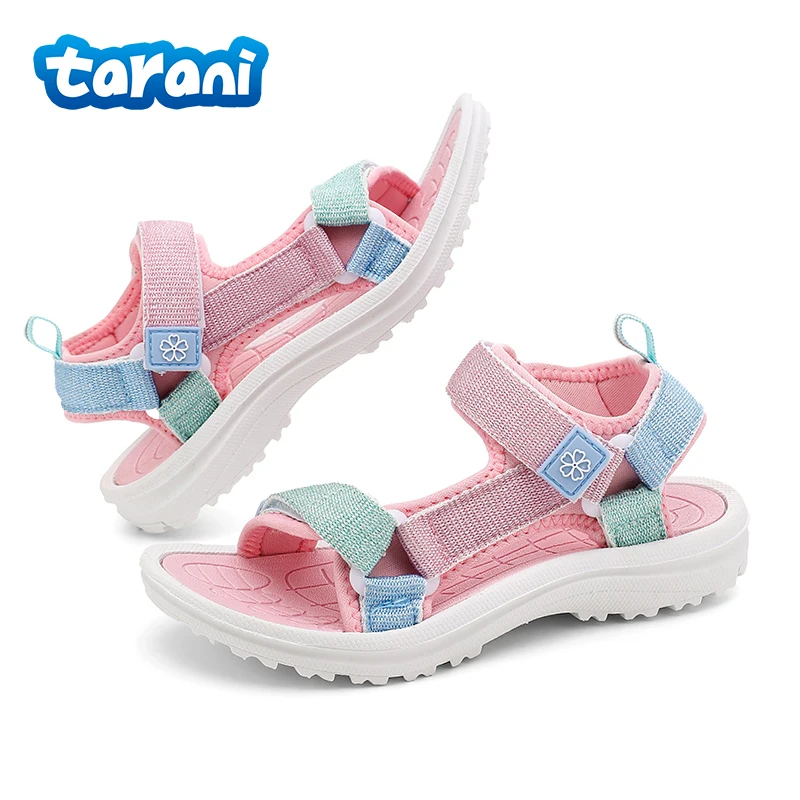 

Kids Girls Sandals with Velcro strap and Flower Imprint Soft Sole Comfortable Non-Slip Lightweight Little Kids Flats Sandal