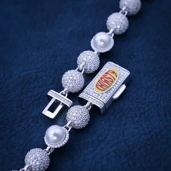 New Hip Hop Jewelry Rapper's Pearl 925 Sterling Silver VVS Moissanite Diamond Iced Out Bead Link Chain Necklace For Men