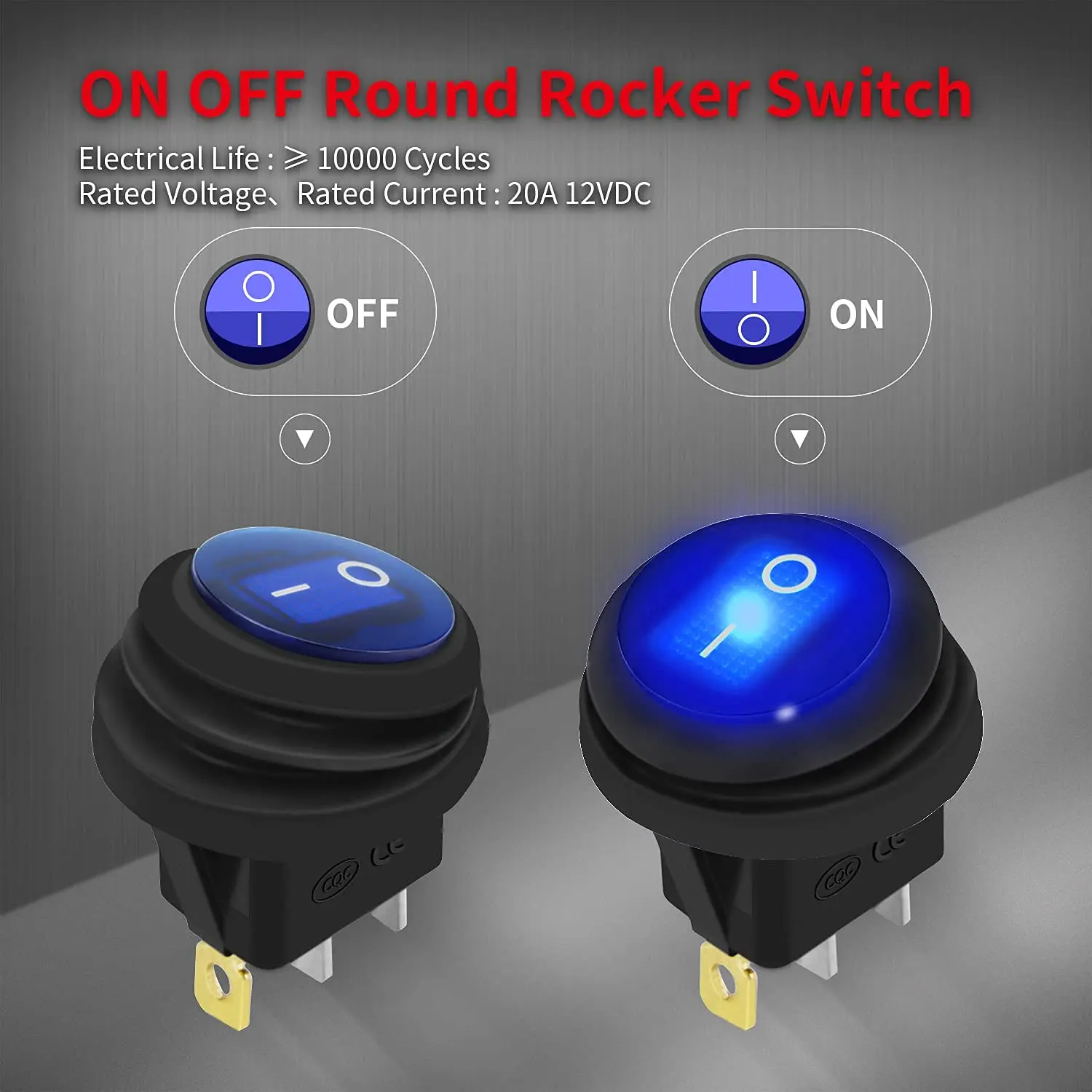 5PCS 12V 20A Waterproof Rocker Switch Lighted Round ON Off 3 Pin 12 Volt Weatherproof Illuminated Toggle for Marine Car RV Truck