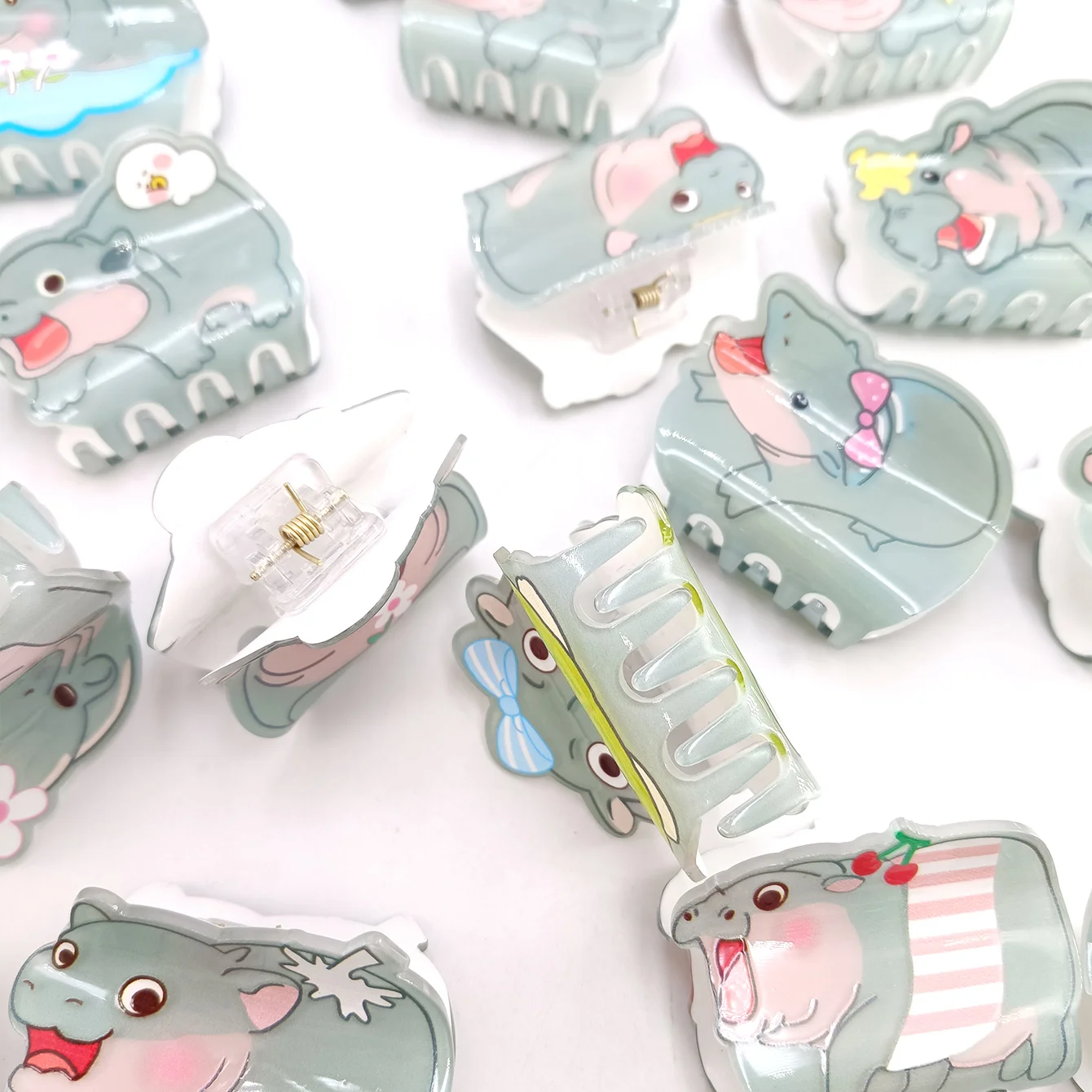 لطيف ملكة جمال فرس النهر مشبك شعر زهرة الاكريليك الصغيرة القرش كليب مجموعة أغطية الرأس الهندسة الكرتون كابيبارا مشبك شعر للفتيات