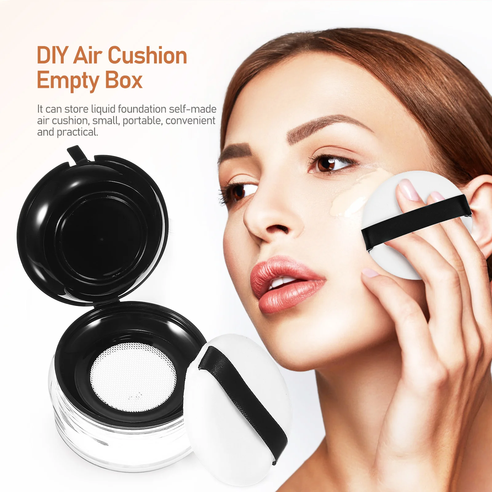 Estojo de Viagem para Pó com Espelho e Esponja, Caixa Vazia para Base Compacta, Tamanho Compacto para Armazenamento de Maquiagem e Conveniência em Viagens