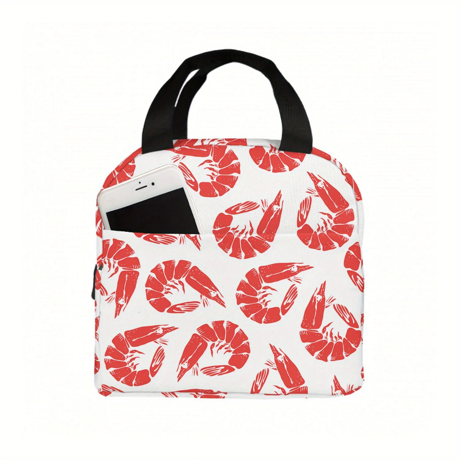 

1pc Red Shrimp Pattern Insulated Lunch Bag - Durable Polyester, Keeps Food Fresh, Ideal for Work, School & Outdoor Use