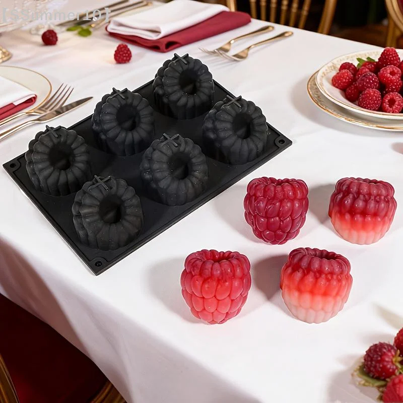 【SSummer10】6 Cavity Raspberry Fruit Shaped Silicone Mold - Mousse Cake Chocolate Pudding Dessert Baking Decorating Tool【SS】