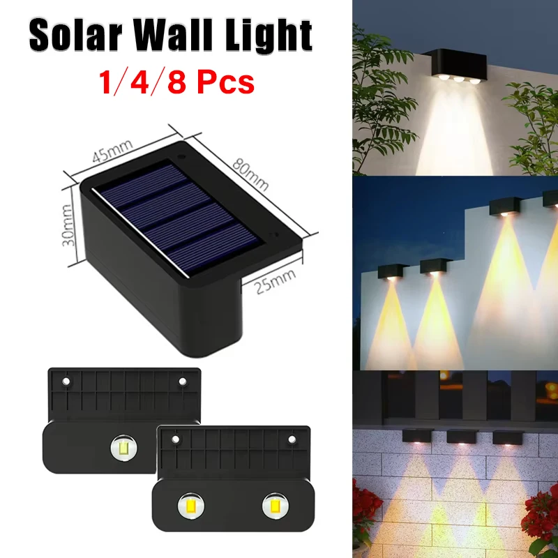 1-8 szt. Lampy solarne LED Zewnętrzne IP65 Wodoodporne światło na ganku Ściana schodów Lampa dekoracyjna do domu Podwórko Ogrodzenie Basen Wystrój ogrodu