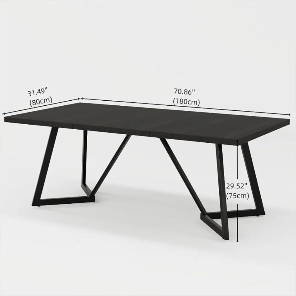 70.86-Inch Large Dining Table , Modern Black Dining Room Table with Metal Frame, Rectangular Kitchen Dinner Table