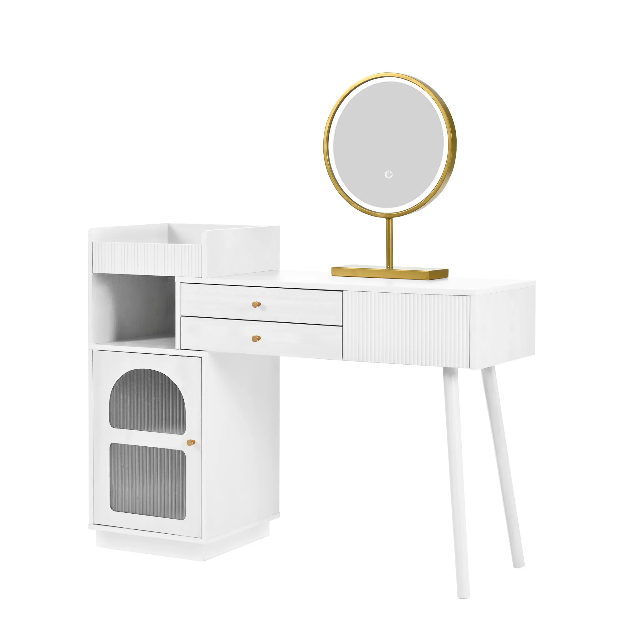 3-color dressing table wood table with 3-drawer side cabinet cosmetic table set with LED mirror pull-out cabinet