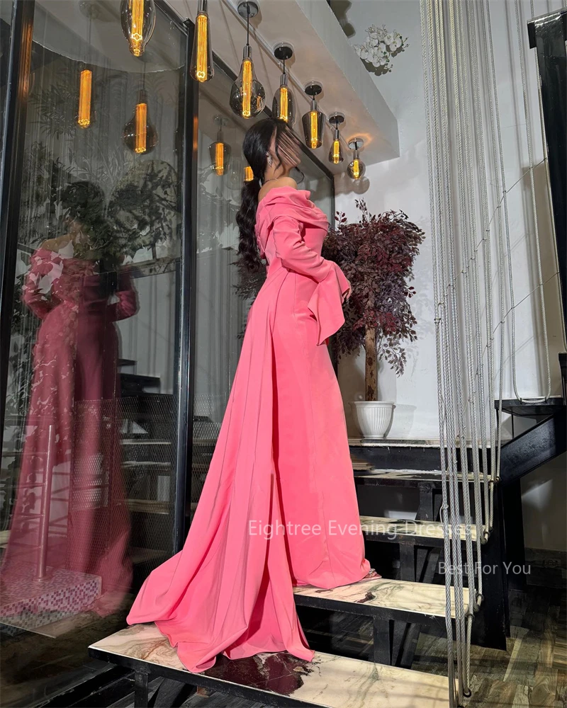 Eightree Pink Women Evening Dresses Long Sleeve Silk Satin Mermaid Formal Prom Dress Floor Length Evening Party Gowns Vestidos