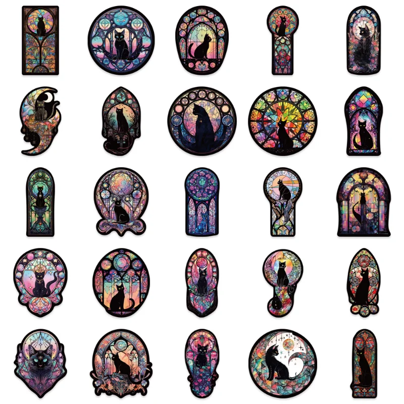 50pcs Dark Goth Cat Graffiti Stickers Skateboard Computer Water Cup Trolley Case Waterproof Self-adhesive Stickers Stationery
