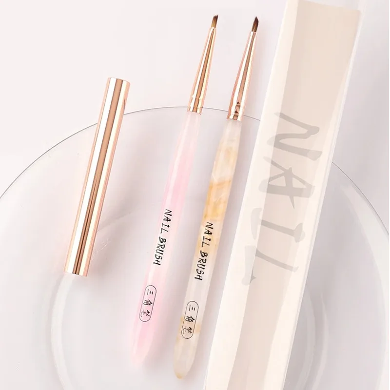 1 STKS Roze Acryl Driehoekige Bloemblaadje Nagelborstel Franse Lijnen Strepen Raster Bloem Schilderij Tekenpen