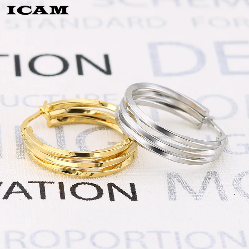 ICAM Brand Metal Elegant Hoop Earring Woman 2019 New Vintage Gold Color Cheap korean Statement Earrings Accessories brincos