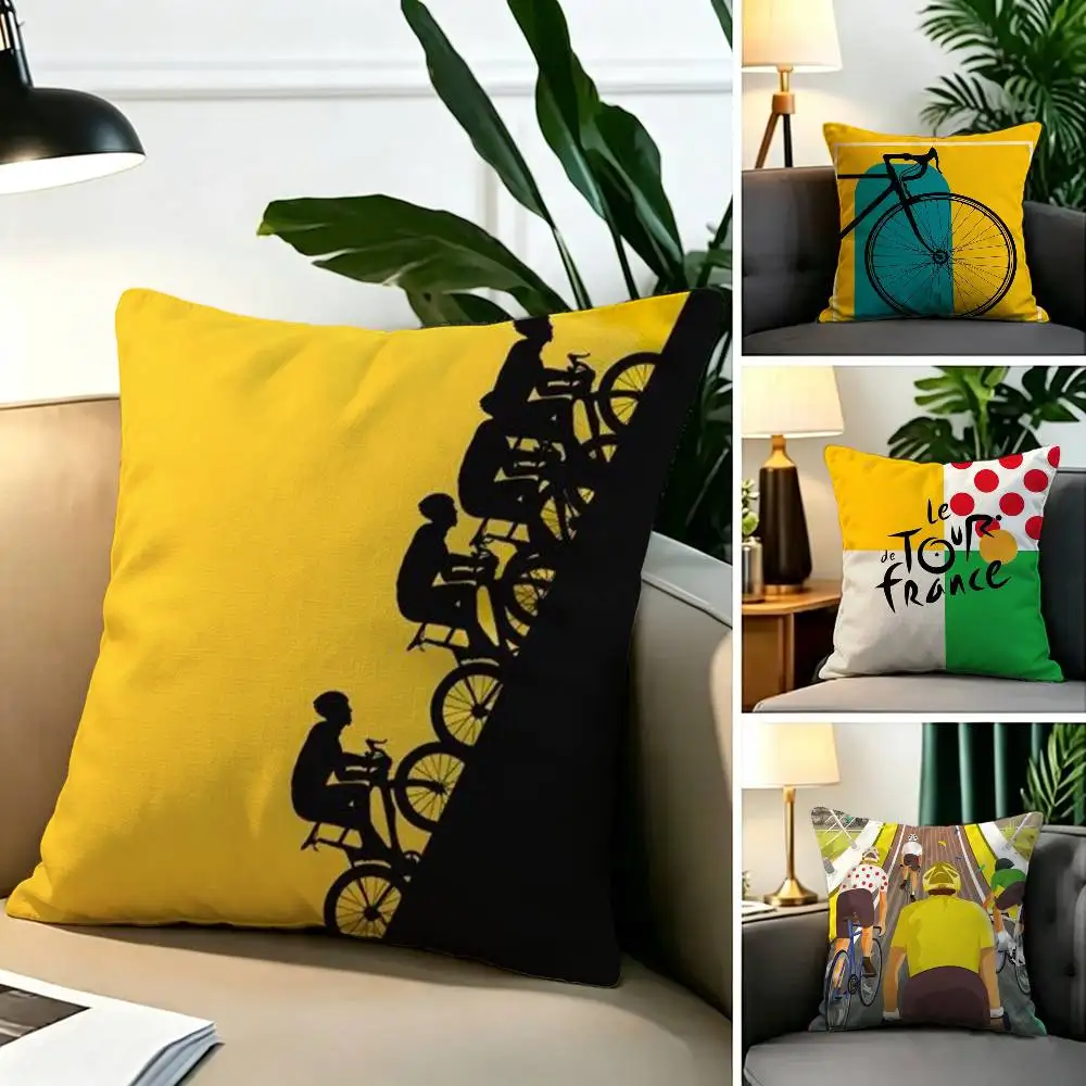 Bike Tour de F-France  Square Double-Sided printed Pillow Case Bedroom Bedside Pillow Sofa Cushion Cover