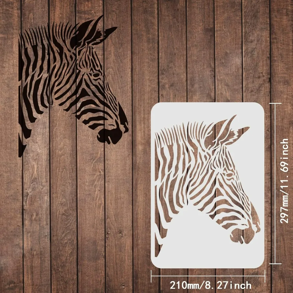 Zebra Drawing Painting Stencils Templates 11.6x8.3inch Zebra Pattern Plastic Stencils Decoration Rectangle Reusable Stencils