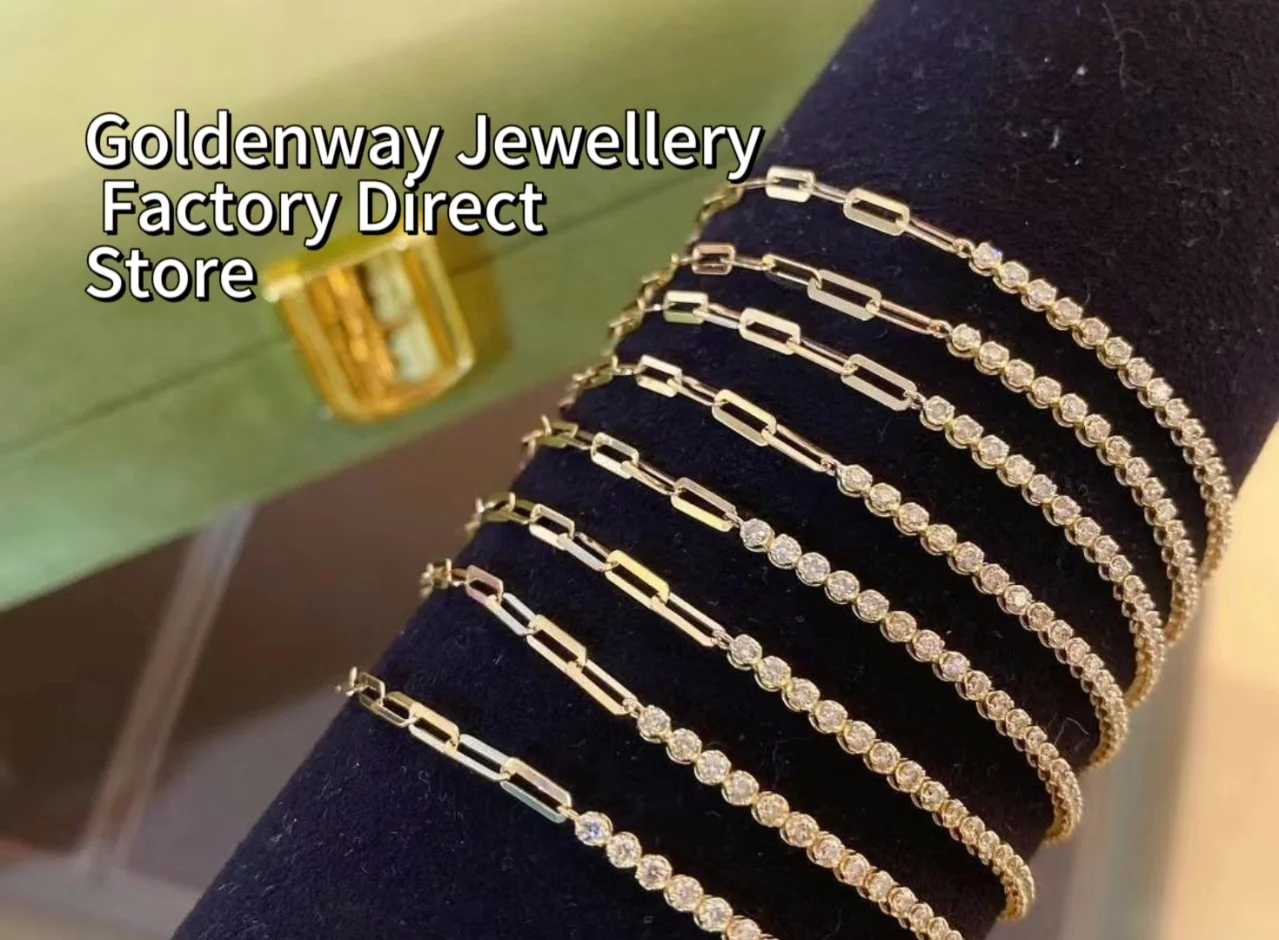 

Ins Style 925 Silver Moissanite Tennis Chain Bracelet For Women Popular Gold Link Chain Full Diamond Bangle Jewelry Dropshipping