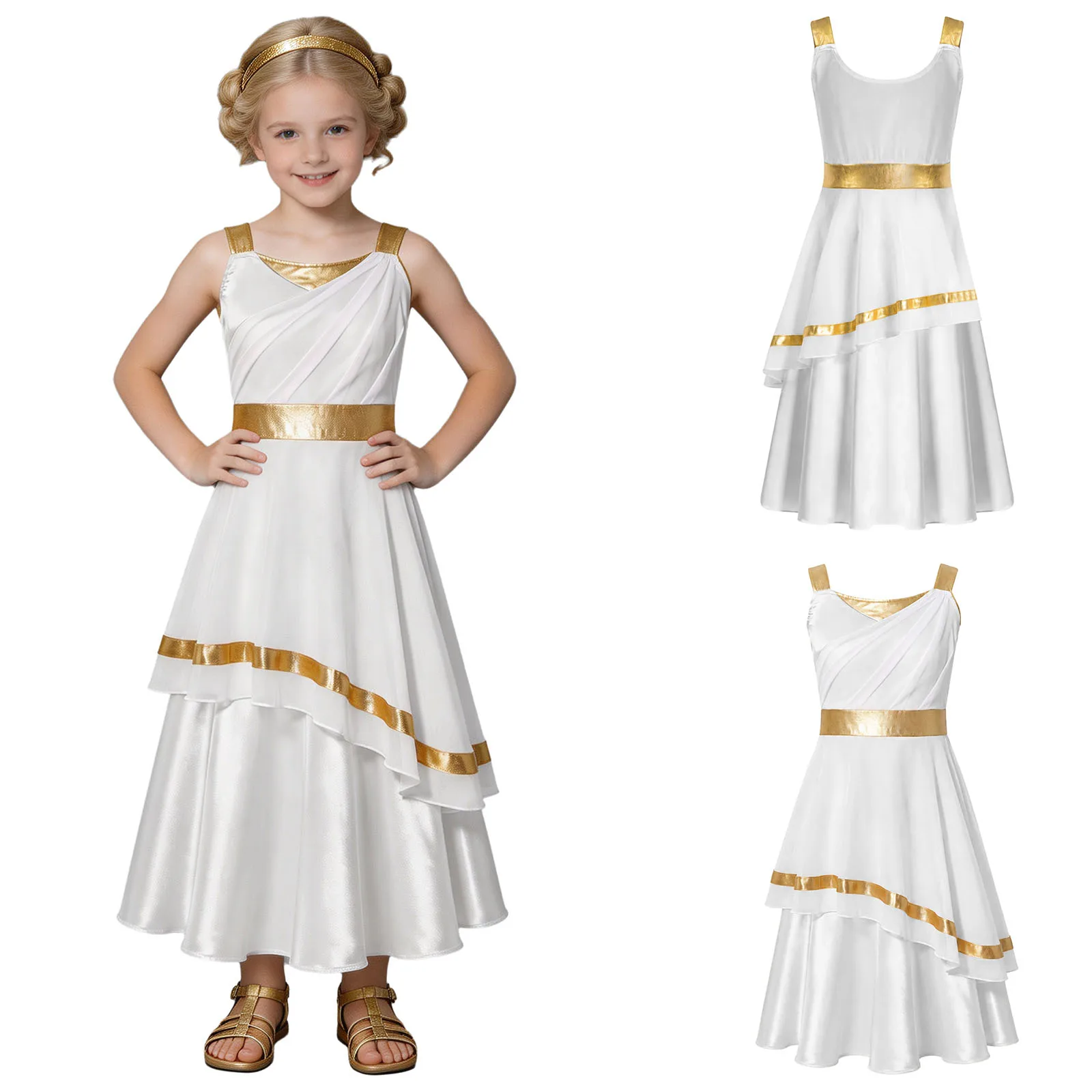 Kids Girls Ancient Greek Roman Toga Goddesses Princess Angel Costume Church Choir Worship Dress for Halloween Party Performance