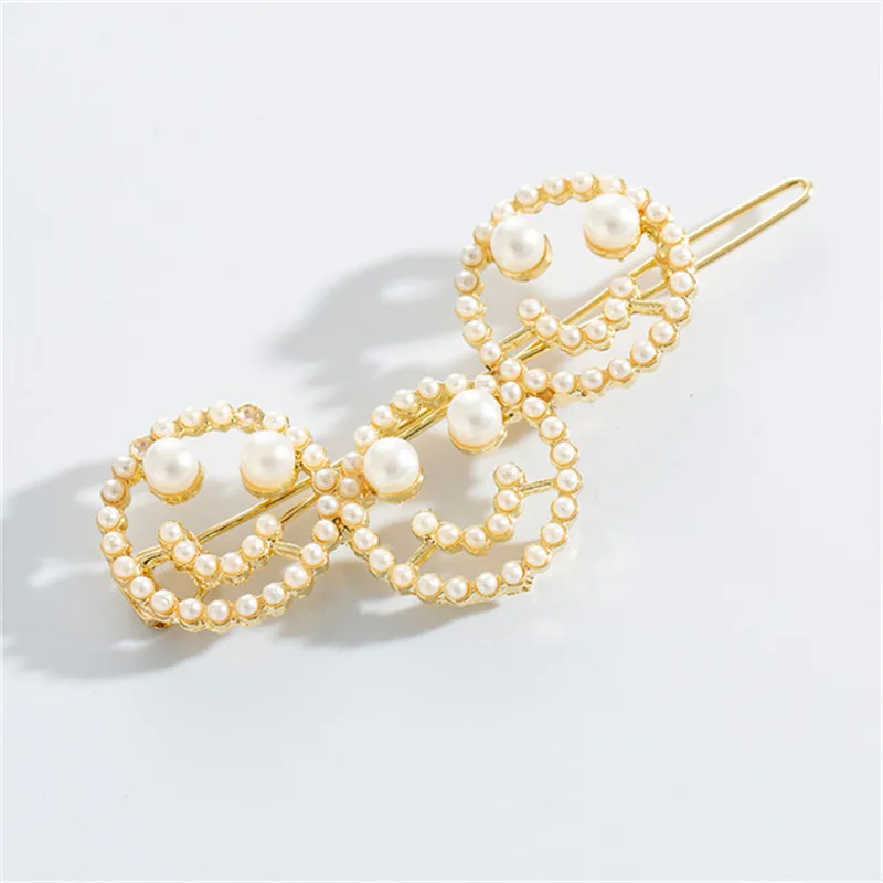 Hot Imitation Pearl Hairpin  Hollow smiling Triangle Star Hair Clips For Women Girls Hairpins Holder Hair Accessories Wholesale
