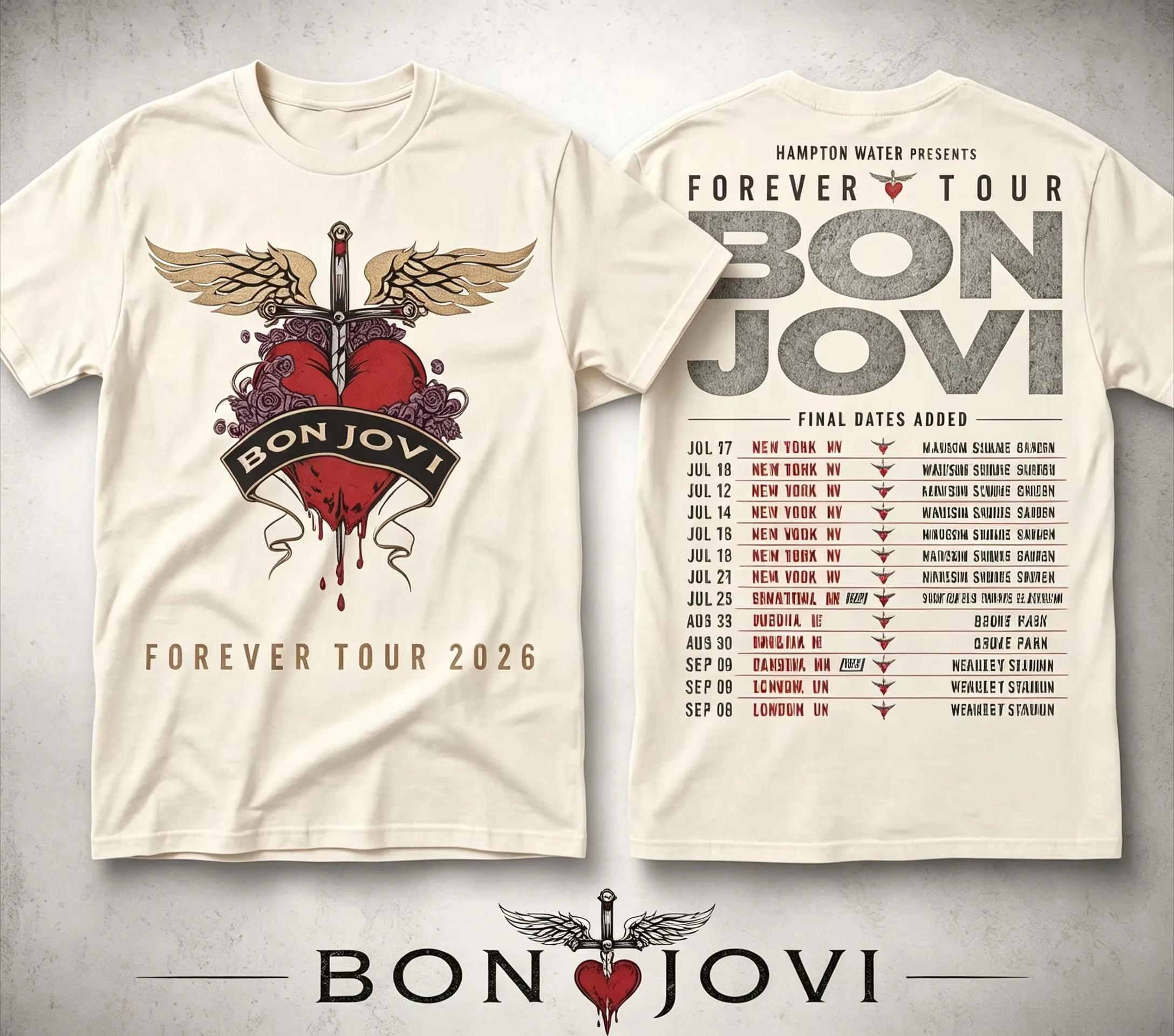 Vintage Bon Jovi 2026 Forever Tour T‑Shirt, Double‑Sided Rock Concert Graphic Tee, Unisex Casual Short Sleeve Tops For Music Fan