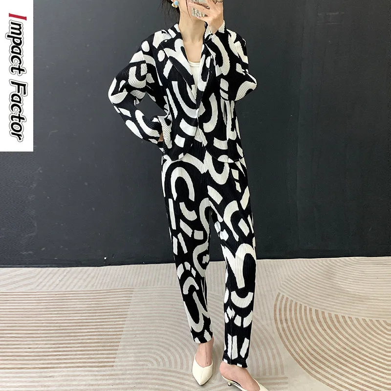 2026 Autumn and Winter New Printing Thick Material Large Toothpick Set Blazer + Pants Two-piece Loose Women's Clothing