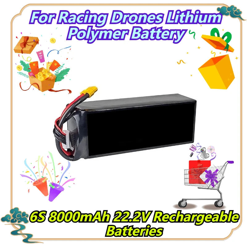 

6S 8000mAh 22.2V Rechargeable Batteries For Racing Drones Lithium Polymer Battery