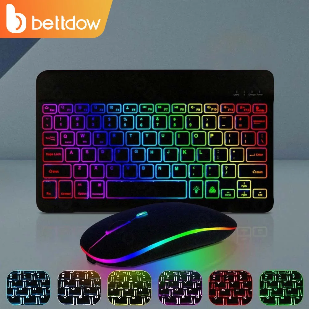 Bettdow Kit Teclado e Mouse Sem Fio Bluetooth RGB Retroiluminados Com LED Colorido Teclado Sem Fio Para iPad Laptop Android iOS