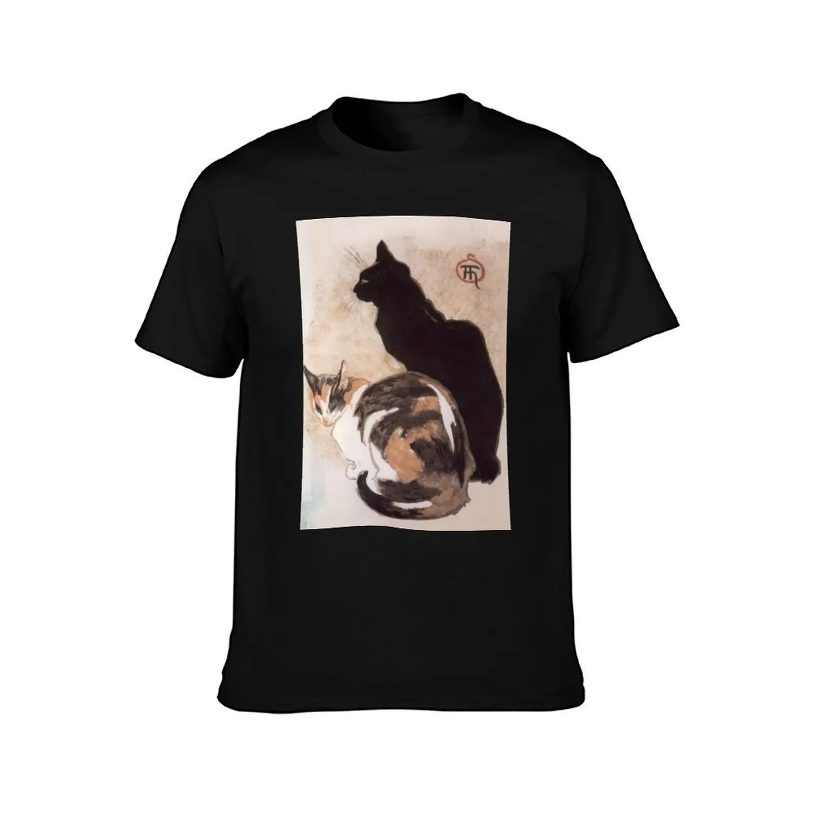 Watercolor - 2 Cats - Théophile Alexandre Steinlen T-Shirt Summer Casual Cotton Tee Oversized Streetwear Tops 100% Cotton