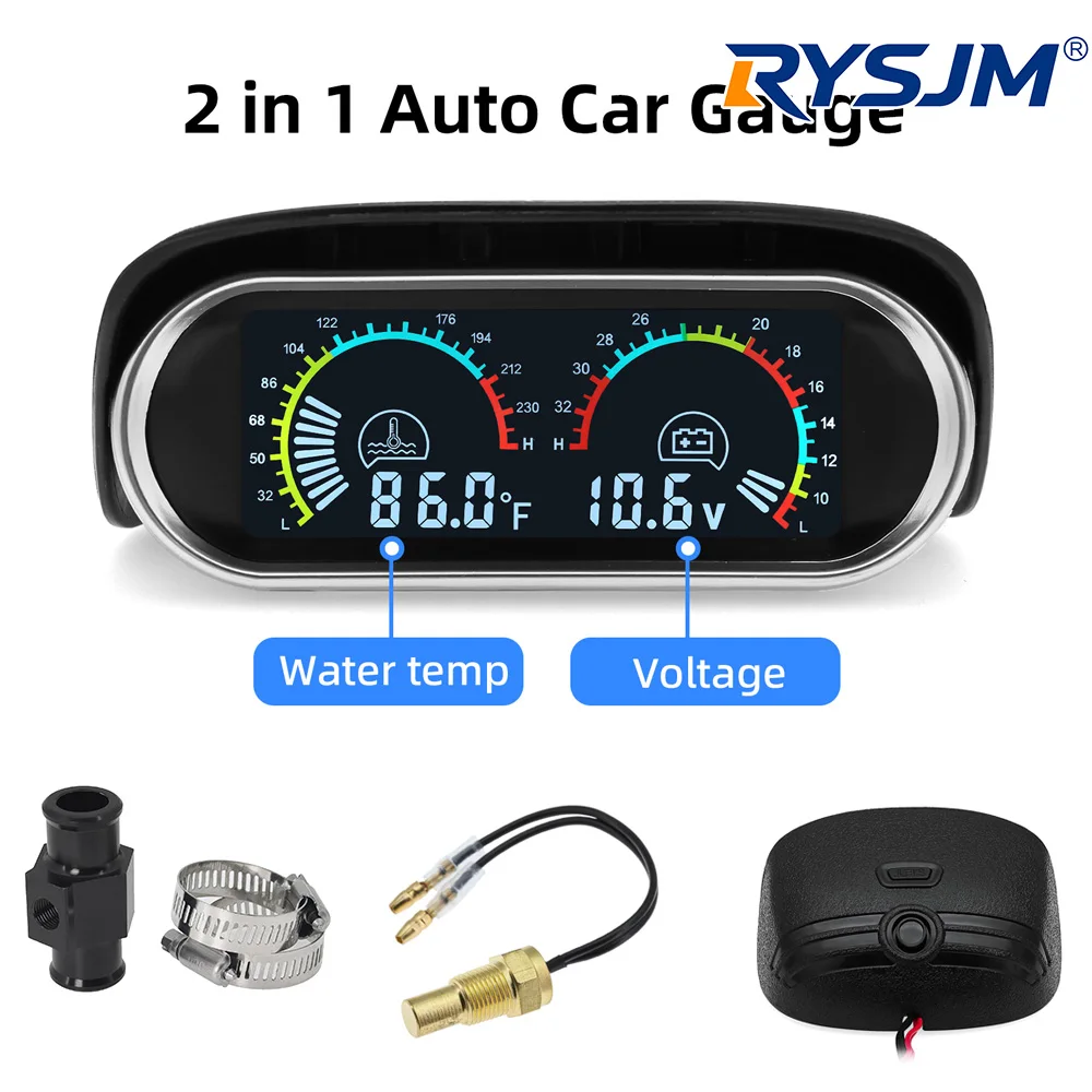 LED Digital Car Truck Engine Temperature 2 in 1 LCD Voltmeter Gauge Meter Overheat Alarm 12V 24V Water Temp Adapter Indicator