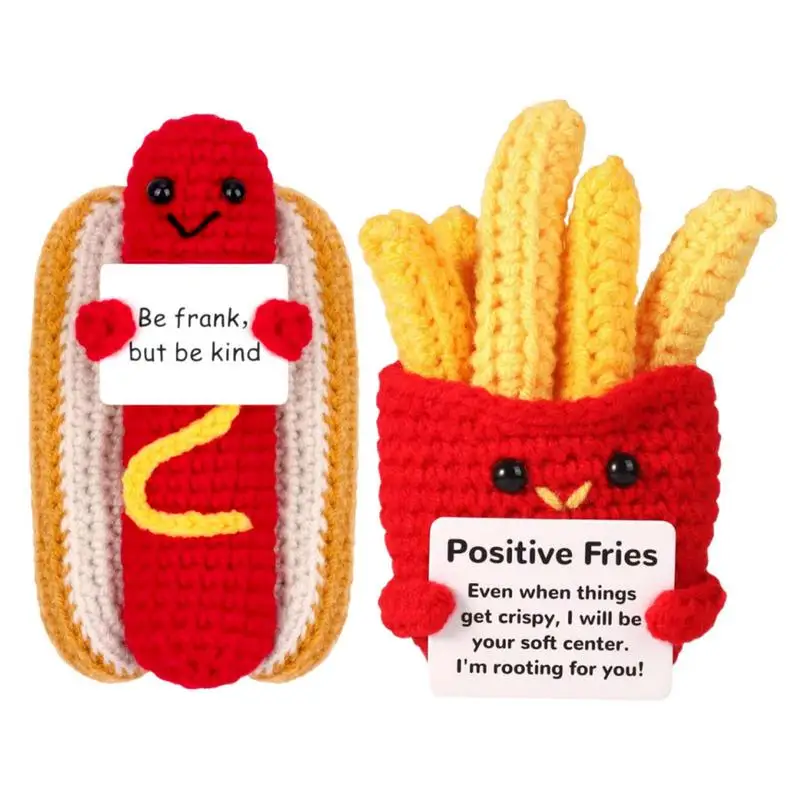 Positive Crochet French Fries Cheer Up Emotional Support Knitted Doll Cheer Up Support Doll Funny Soft Toy For Home Bedroom