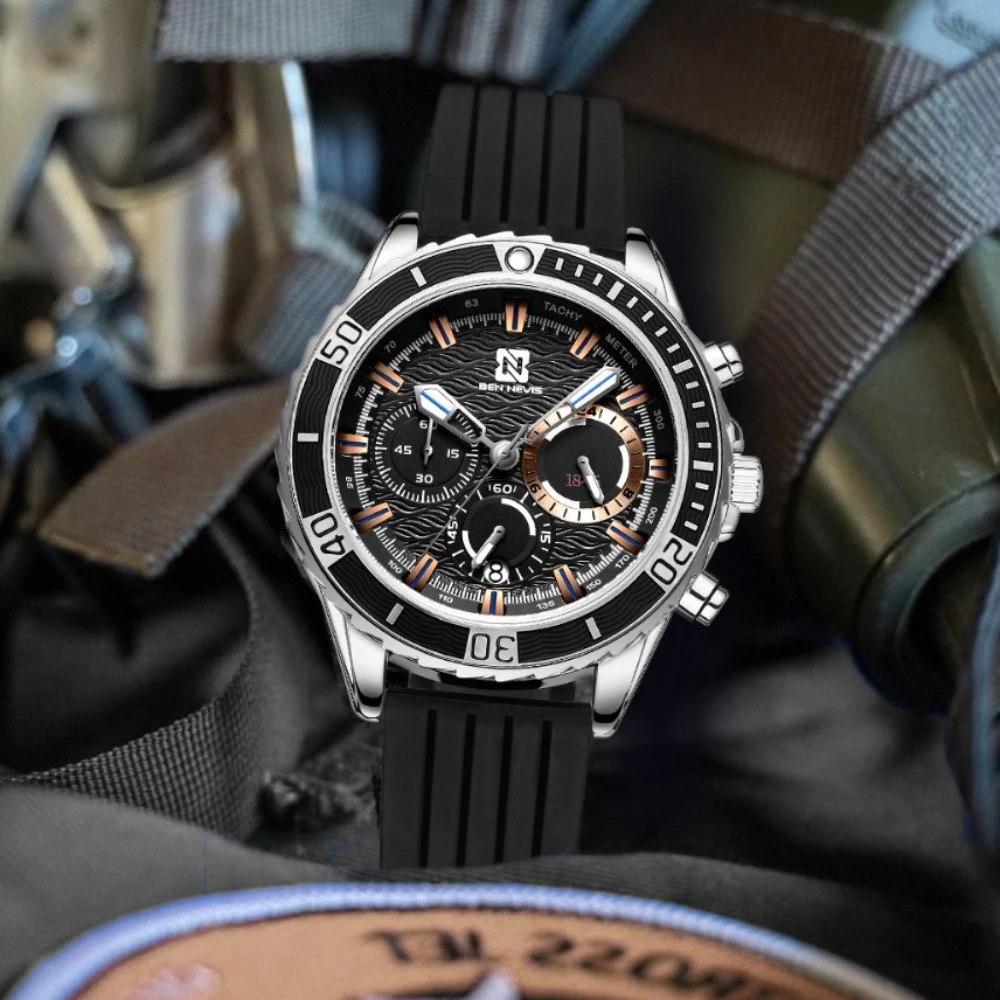 

44mm Men Watch Sports Quartz Watch Silicone Strap Wristwatch Install Quartz Movement Luxury 30M Diving Men Wristwatch