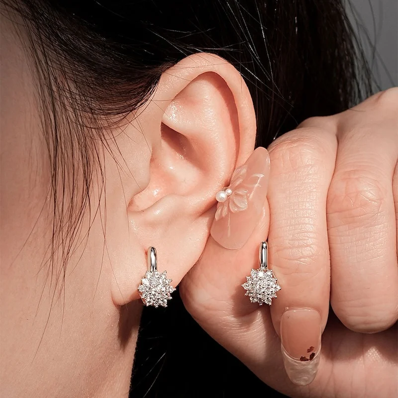 Rrjzz Sparkling Starlight Exquisite Ohrclip-Ohrringe, D-Farbe, vollständig mit Moissanit besetzt, Creolen für Frauen, Geburtstagsgeschenke, Schmuck – Detail 14