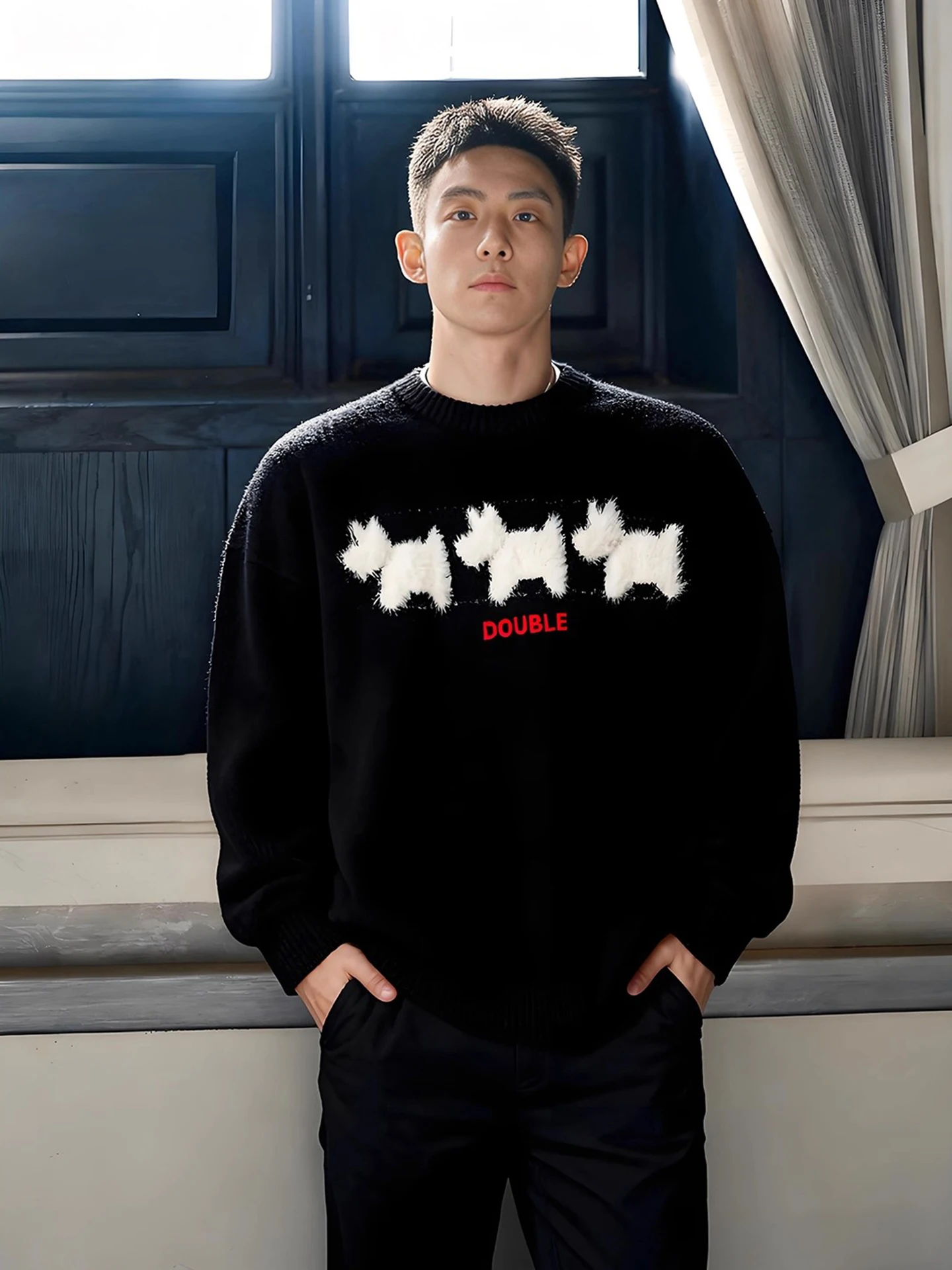 

Мужской утепленный вязаный свитер с круглым вырезом и флисовой подкладкой в американском стиле, осенне-зимний, повседневный, свободного кроя, удобный вязаный кардиган