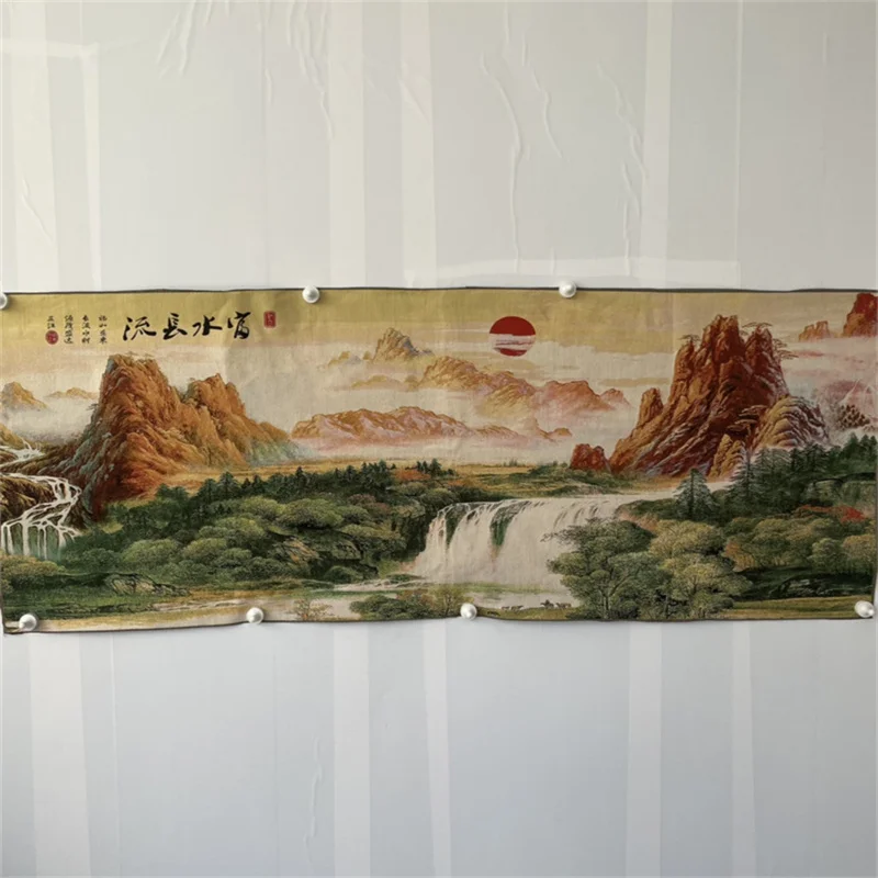 Chinese Old Color Brocade 'Rich Water Flows Long' Embroidery Artwork Decorative Wall Painting for Home Decor