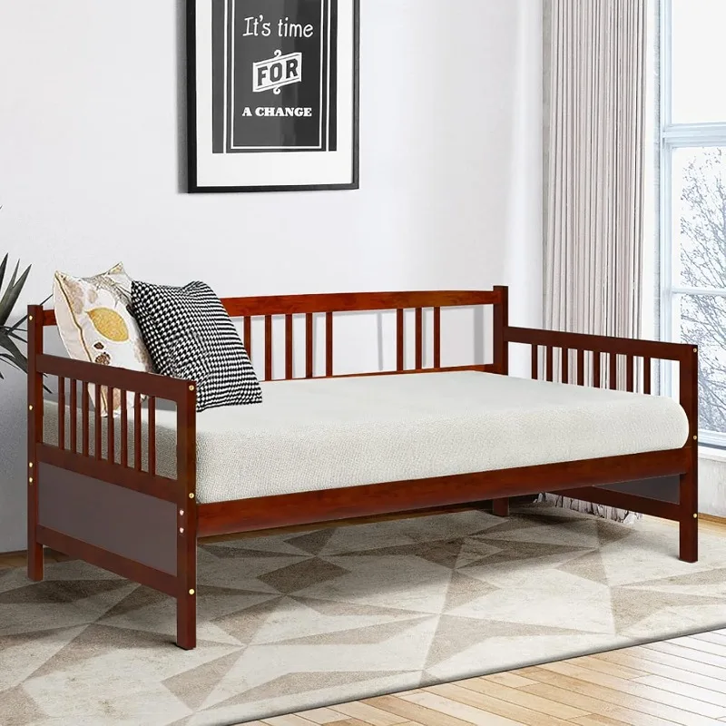 Twin Daybed Frame, Wooden Sofa Bed Guest Bed with Rails, Platform Bed Frame Twin Size for Living Room, Bedroom