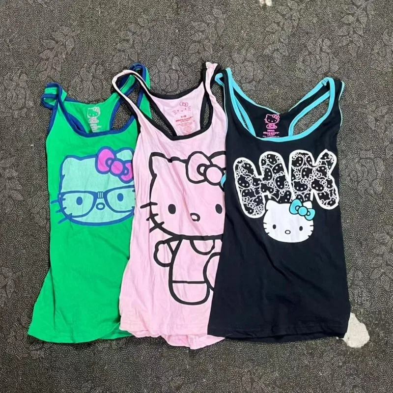

Japanese Retro Sweet Cartoon Print Sleeveless Tanks Harajuku Subculture Hottie Patchwork Halter Vest Summer Fashion Casual Camis