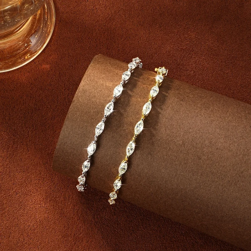 Rrjzz 3 x 6 mm Marquise-Schliff, D-Farbe, vollständiges Moissanit-Armband für Damen, luxuriöses 7 Zoll 17,8 cm langes Ketten-Verlobungsarmband, Schmuck, Geschenke – Detail 11