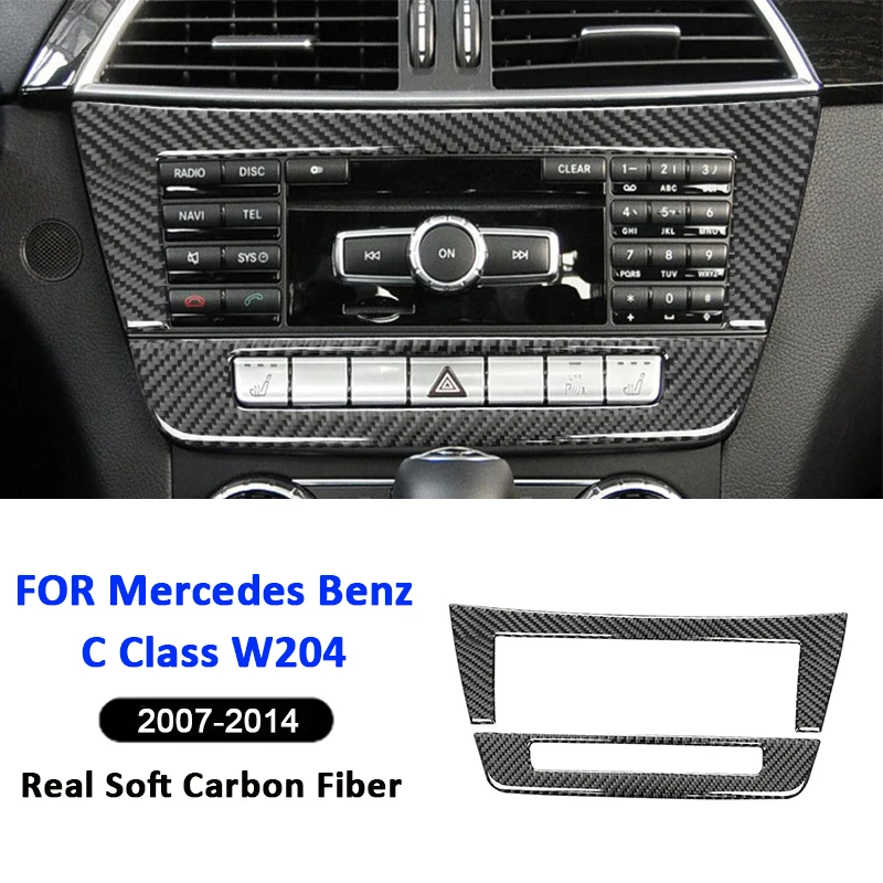 

For Mercedes Benz C Class W204 2007-2014 Carbon Fiber Car Center Console Multimedia CD Panel Frame Decorative Interior Sticker