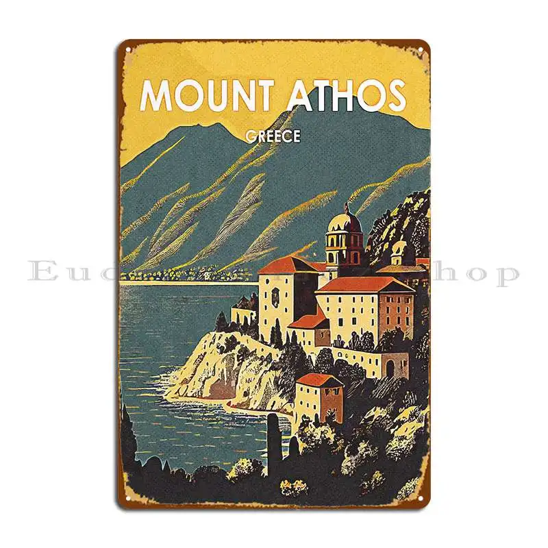 Mount Athos Greece Retro Metal Sign Designing Cinema Garage Bar Living Room Tin Sign Poster