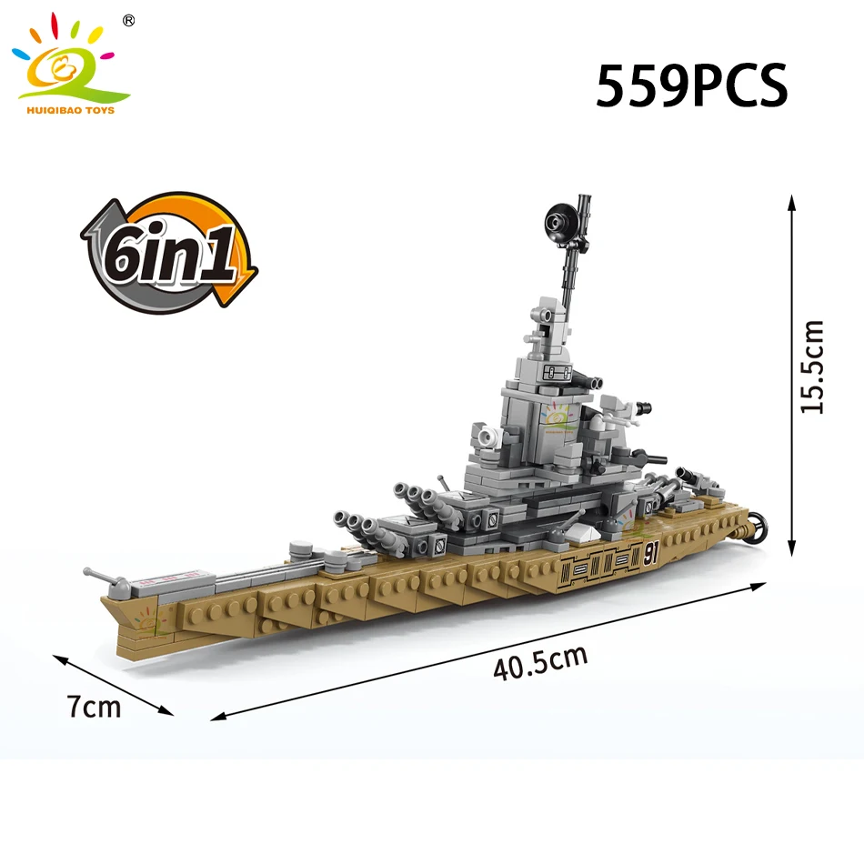 HUIQIBAO 559PCS 6IN1 Warship Military Building Blocks Missile Destroyer Cruiser Helicopters Bricks Construction Toy For Children