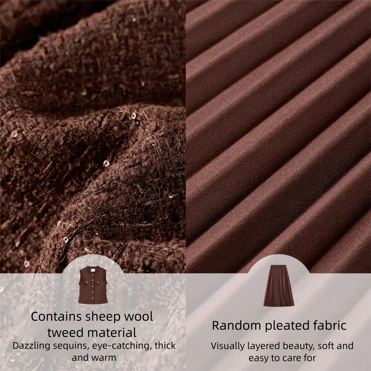 SENTUBILA Set coordinato gratuito da donna 2025 autunno gilet in tweed e gonna a trapezio in vita elastica set casual da ufficio a due pezzi ﻿ 154ZA3673