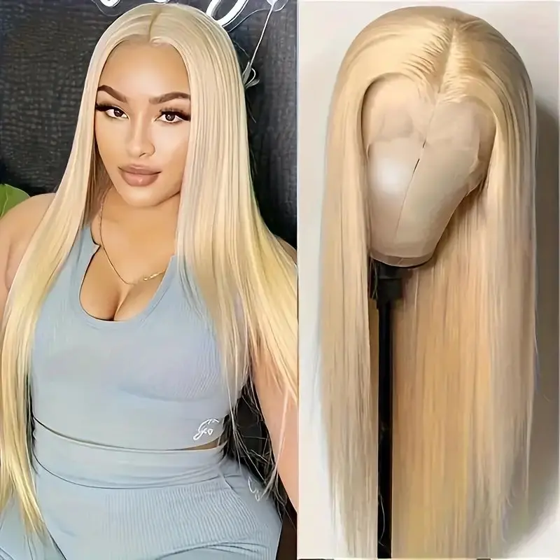 13x4 HD Lace Blonde 613 Forehead Wig  Blonde 22 Inch Straight Glueless Garment Pre-Pull Brazilian Human Hair Wig 150 Density