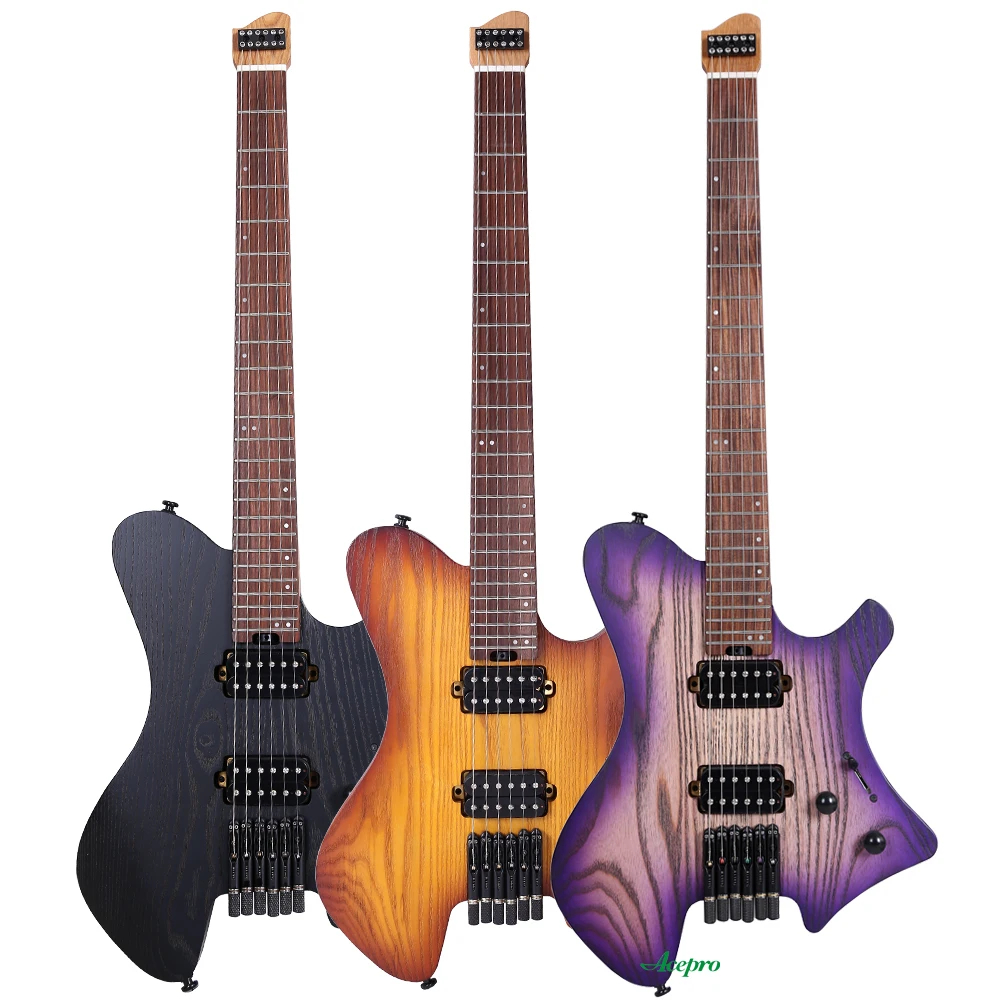 

In Stock Acepro Headless Electric Guitar Purple Burst Roasted Ash Body, 24 Frets, 2.9 Jumbo Stainless Steel Frets
