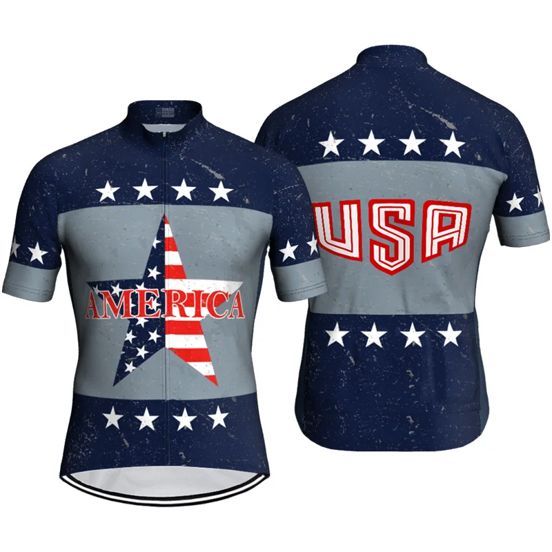 

American Flag Cycling Shirt for Men, Mountain Bike Jersey, USA Clothes, United States, Road Wear, Sports, Summer Motocross