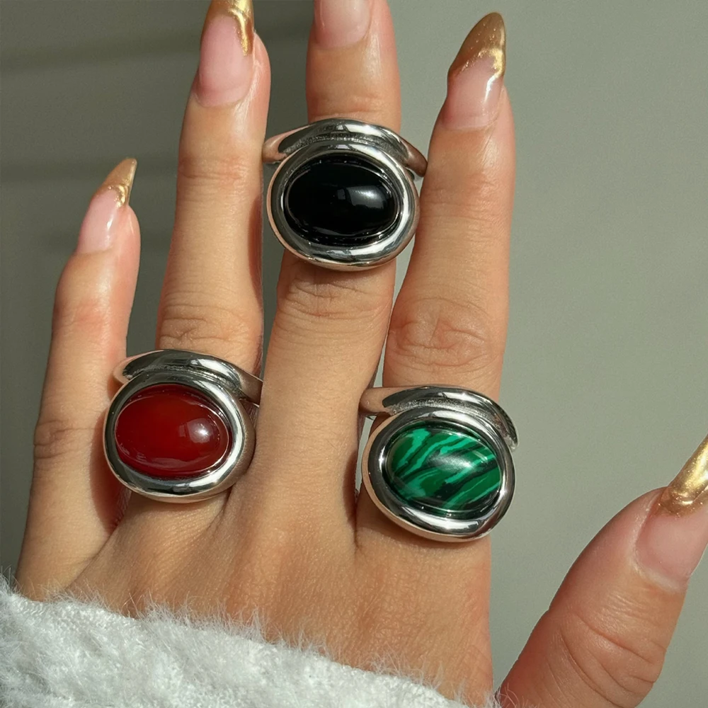 

ENFASHION Anillos Mujer Vintage Oval Agate Ring For Women Stainless steel 18K Plated Gold Fashion High Street Jewelry R254538