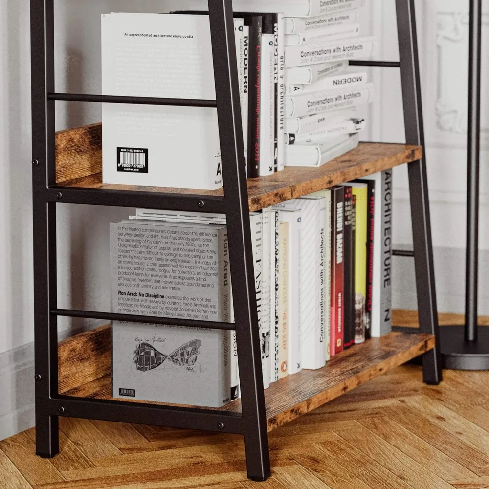 IRONCK Industrial Bookshelves and Bookcases, Ladder Shelf 5 Tier with Metal Frame for Living Room, Home Office