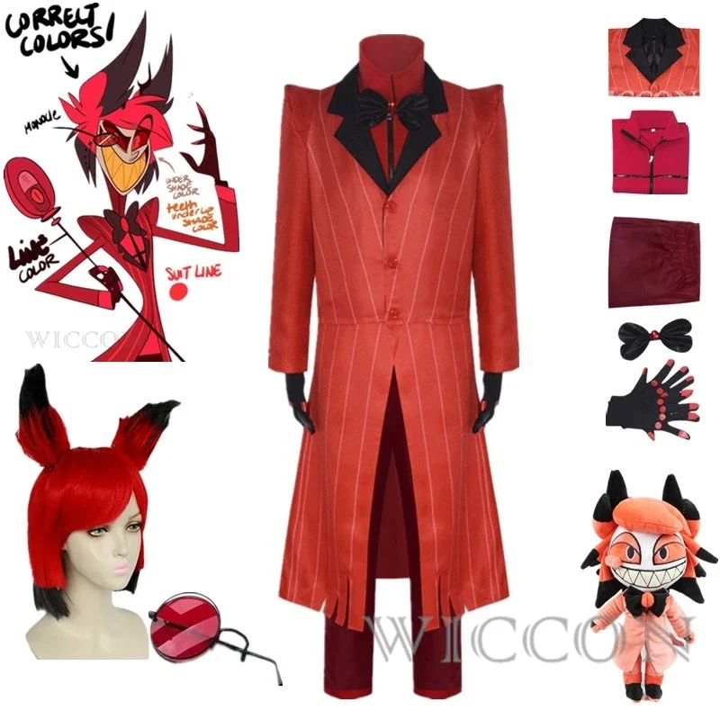 Hazbin Cosplay Hotel Uniform ALASTOR Cosplay Costume Adult Men Halloween Uniform Jacket Pants Costumes Red Suit Anime Cosplay