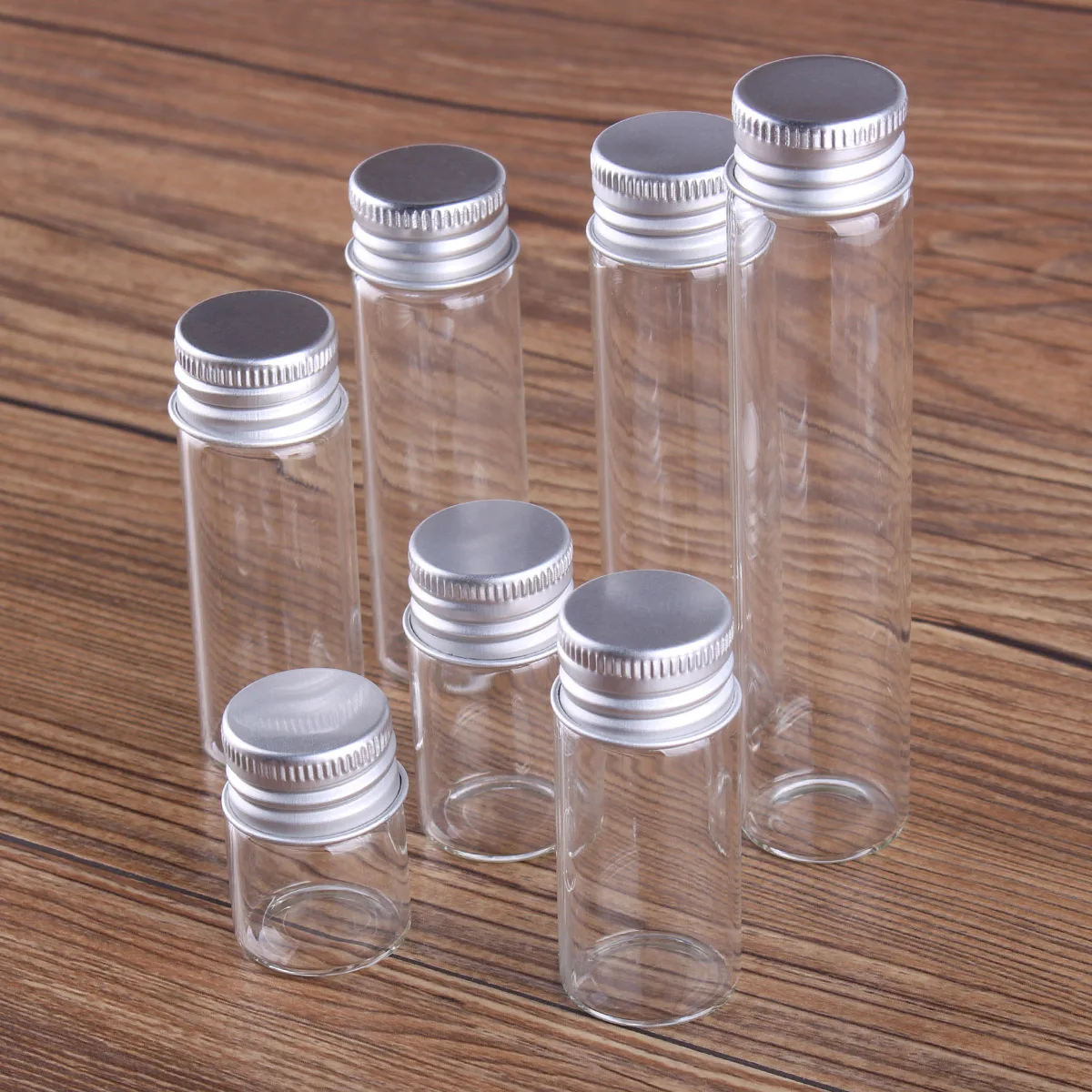 10 pieces/lot 5ml/6ml/7ml/10ml/14ml/18ml/20ml/25ml/30ml Glass Bottles with Aluminium Lids Small Mini Glass Jars Empty Containers