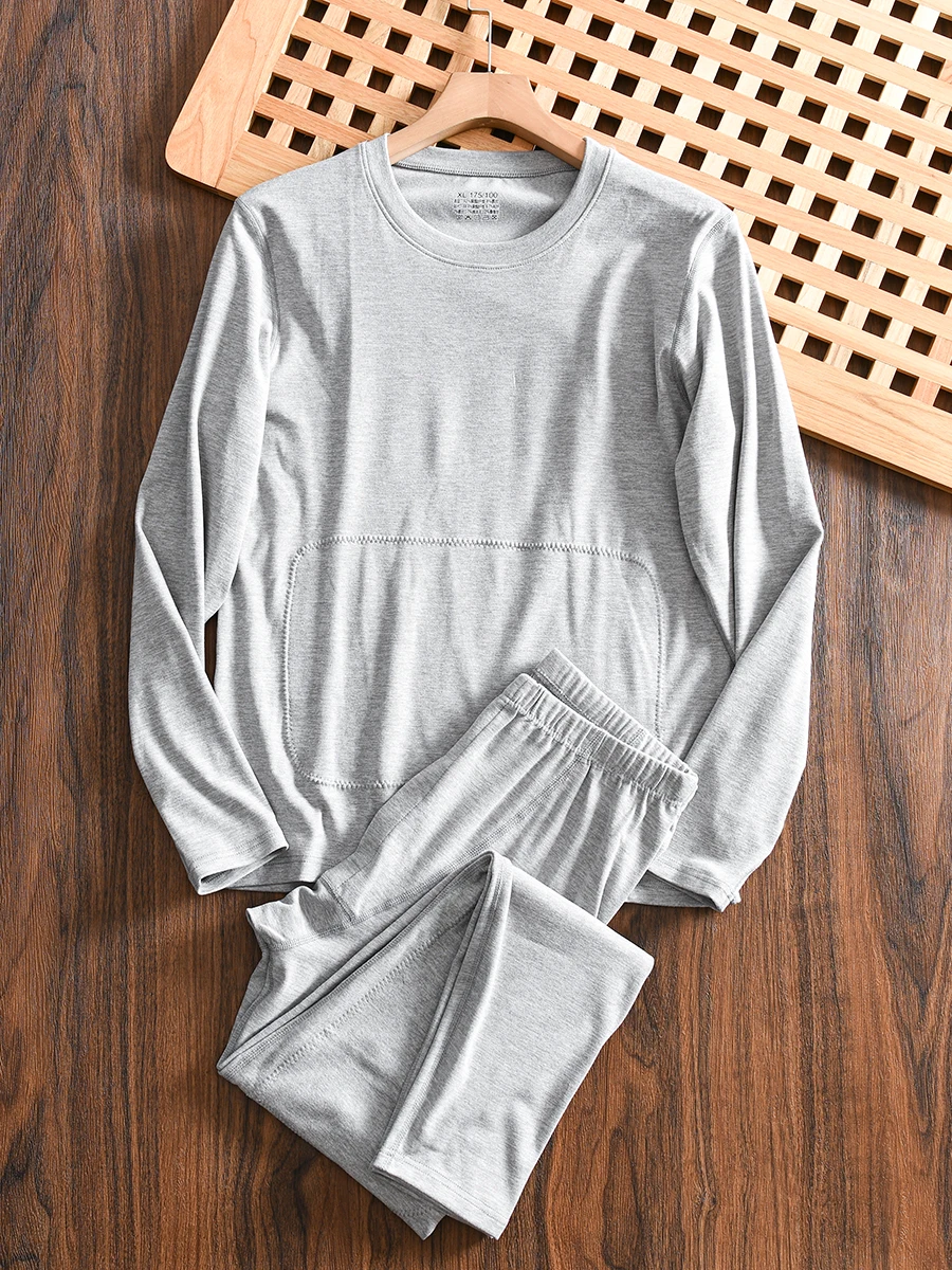 

Men's Warmth Wool Silk Heat Retention round Neck Thermal Underwear Set Autumn Winter Comfortable Breathable Long Sleeve Pants