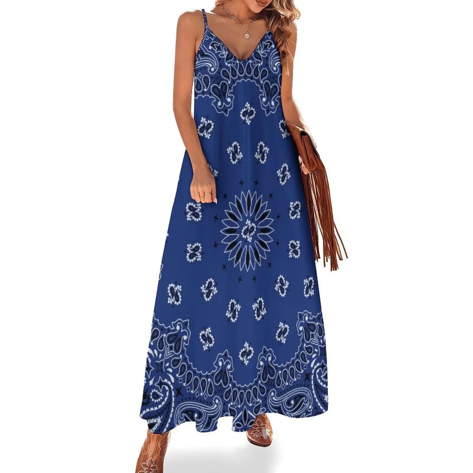 

Blue Bandana Pattern Sleeveless Dress bandage dress Dress for girls Long veiled dresses